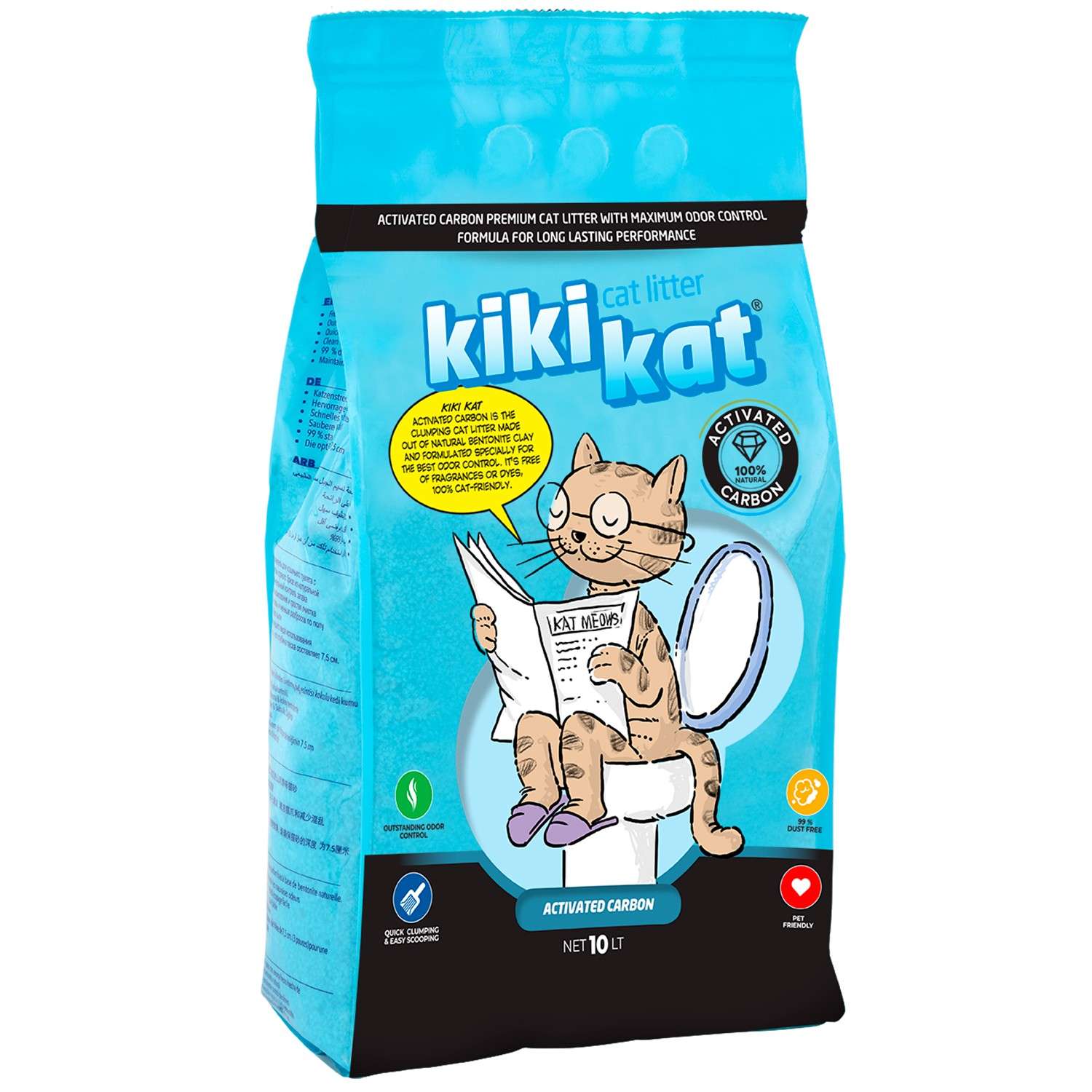 Наполнитель для кошачьего туалета KikiKat комкующийся бентонитовый супер-белый Активированный уголь 10л - фото 1