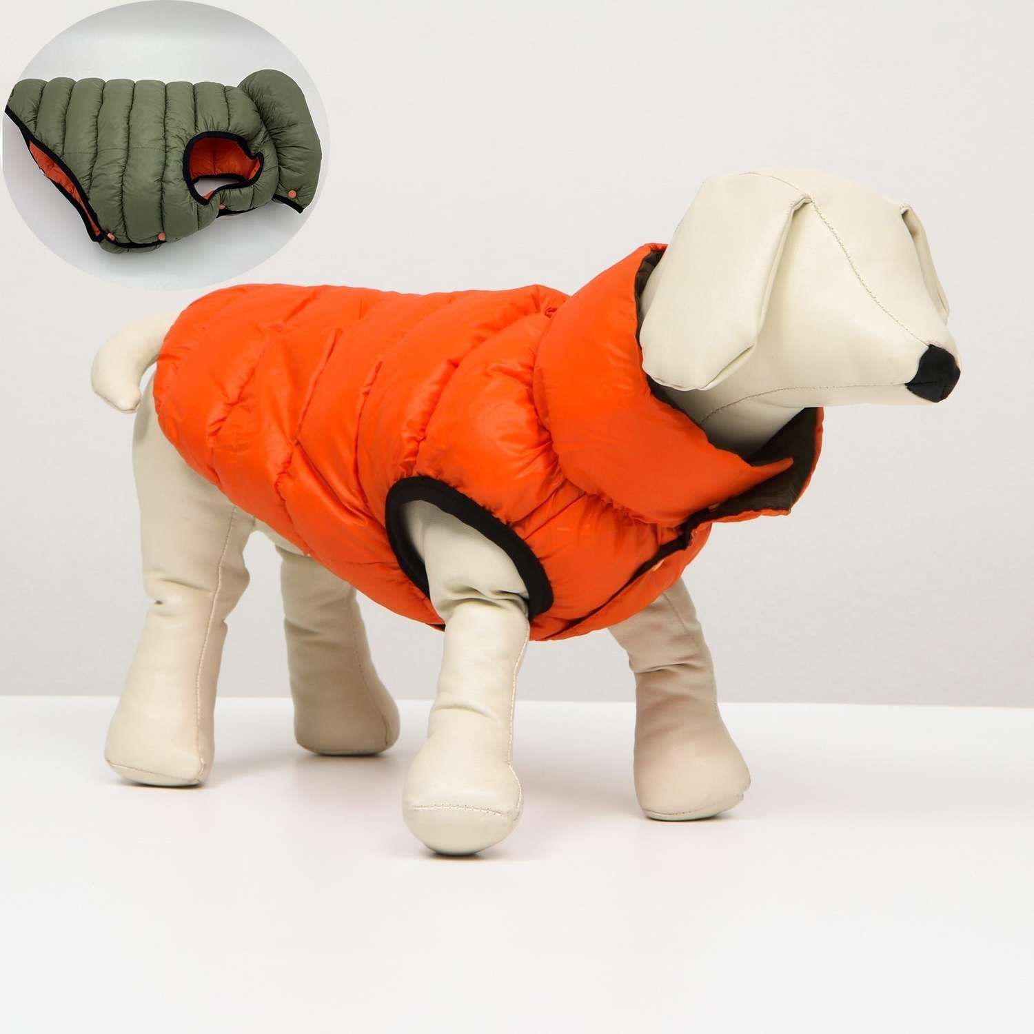 Куртка для собак Sima-Land двухсторонняя XS оранжевая/зелёная - фото 2