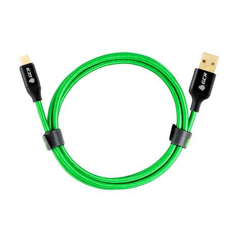 Кабель GCR 1.0m MicroUSB быстрая зарядка в зеленой нейлоновой оплетке GCR-50990