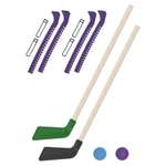 Набор для хоккея Задира Клюшка хоккейная детская 2 шт + шайбы 2 шт + Чехлы для коньков фиолетовые 2 шт