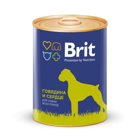 Корм для собак Brit 850г с говядиной и сердцем консервированный
