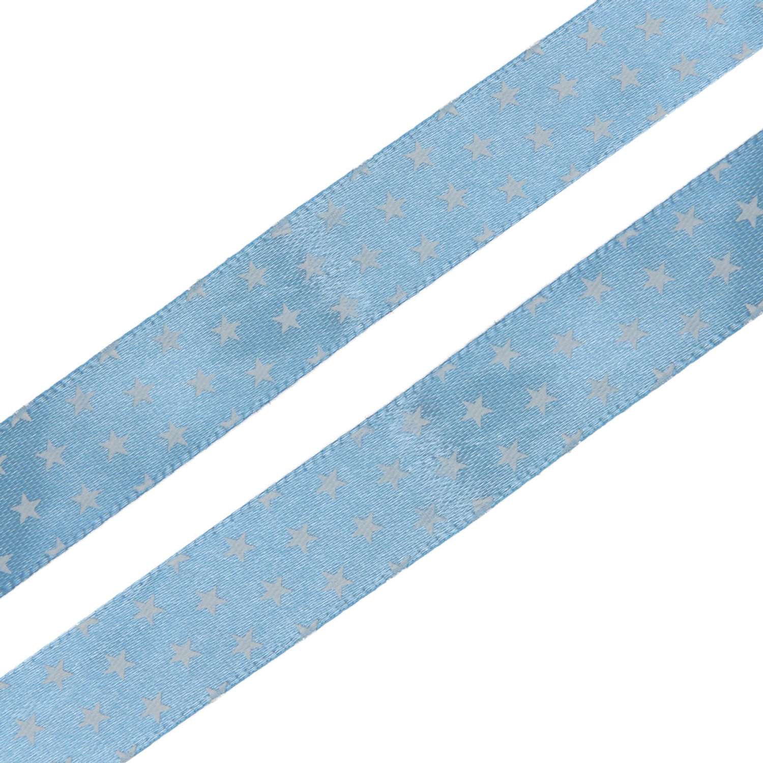 Лента Айрис атласная с рисунком упаковочная Звездочки 15 мм 3 м голубой - фото 1