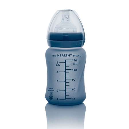 Бутылочка Everyday Baby Healthy стеклянная с индикатором температуры и силиконовым покрытием 150 мл черничный