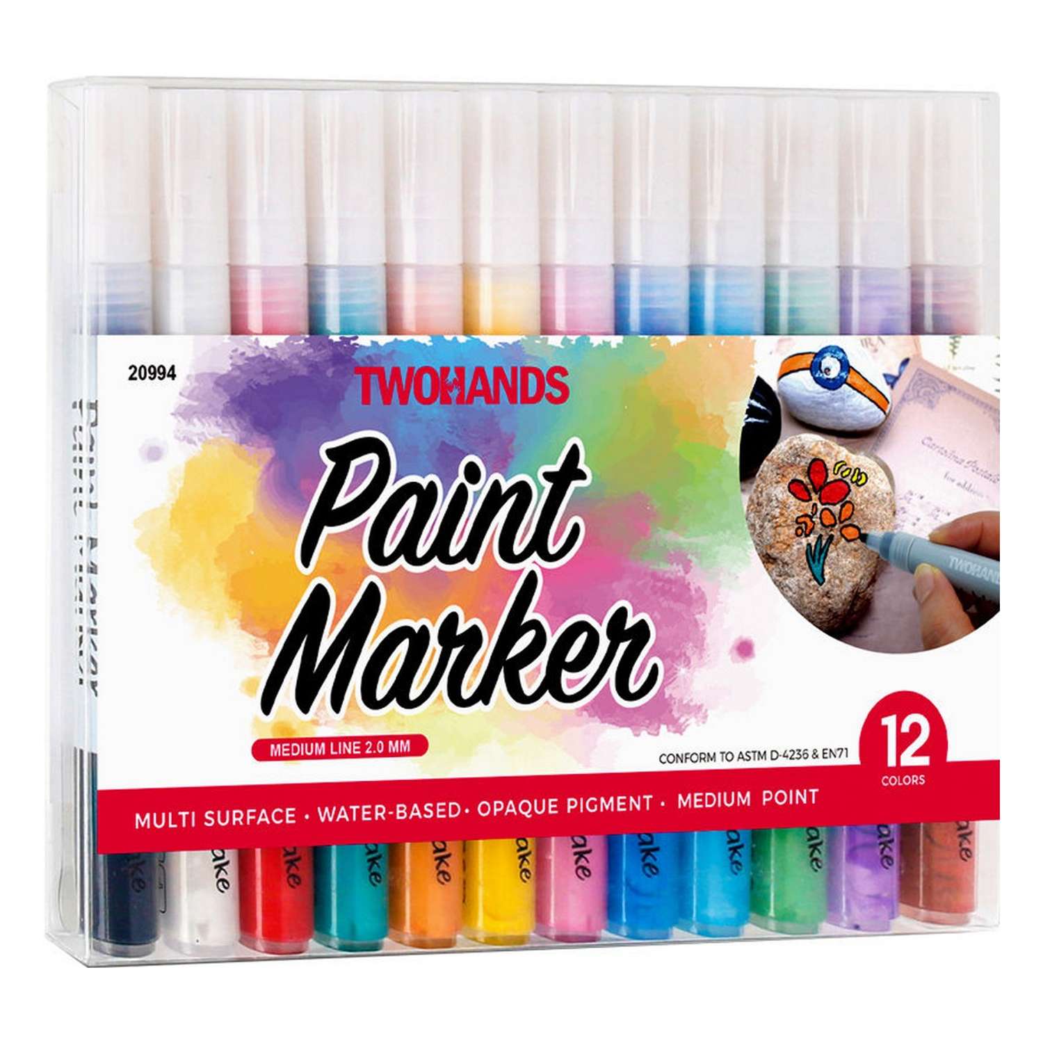 Маркер-краска TWOHANDS набор художественный на водной основе Paint marker 2-3мм 12 цв в пласт. футляре - фото 2