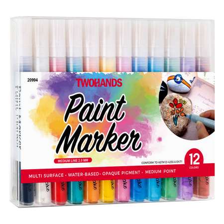 Маркер-краска TWOHANDS набор художественный на водной основе Paint marker 2-3мм 12 цв в пласт. футляре