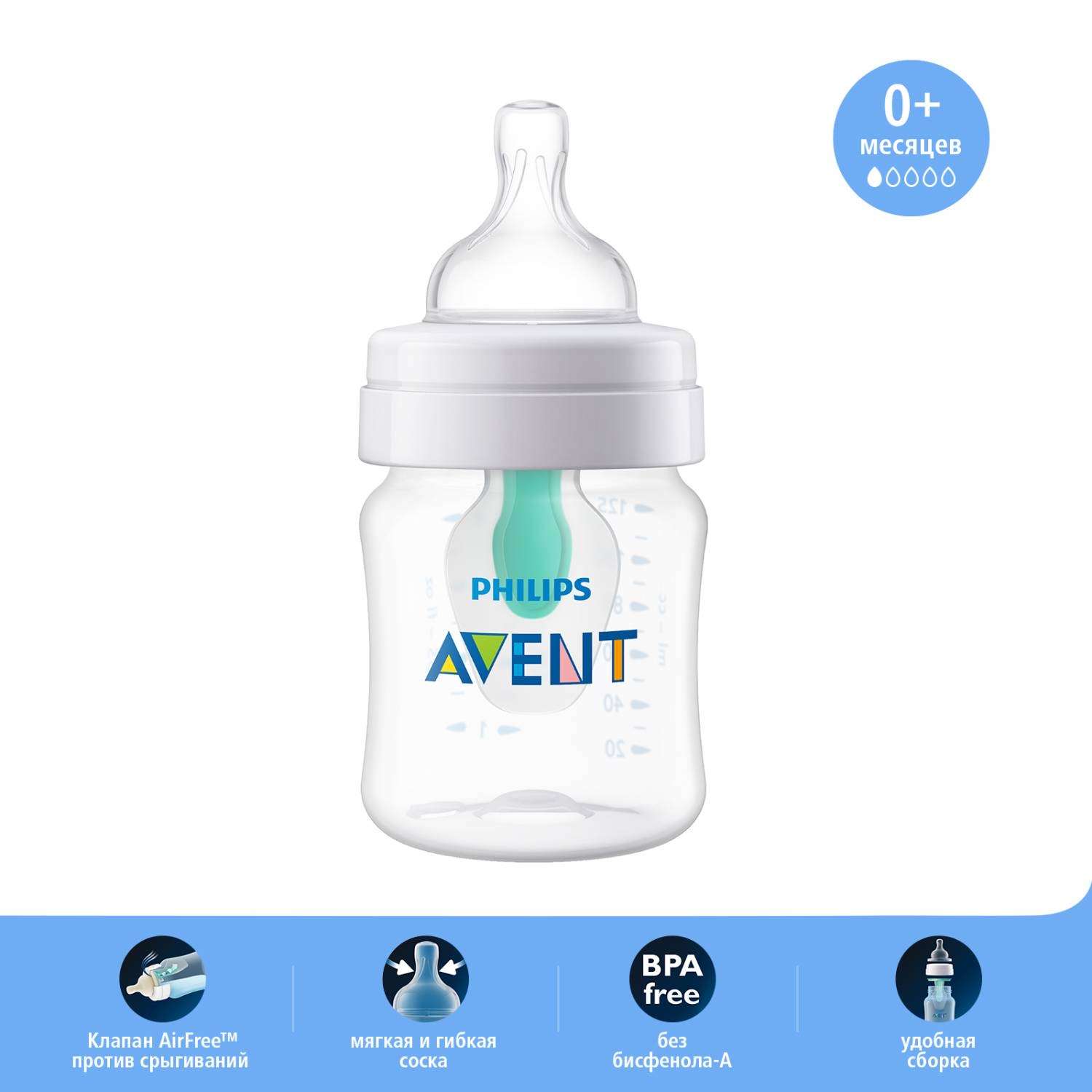 Бутылочка Philips Avent Anti-colic с клапаном Airfree 125 мл с 0месяцев SCF810/14 - фото 2