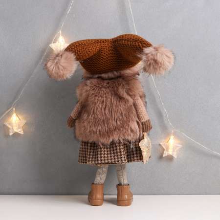 Кукла интерьерная Зимнее волшебство «Девочка в коричневой шубке и шапке со звёздочкой» 20х11х47 см