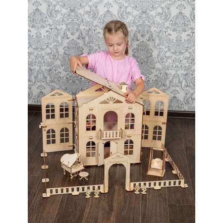Кукольный домик КубиГрад высотой 50 см с набором мебели для кукол до 15 см