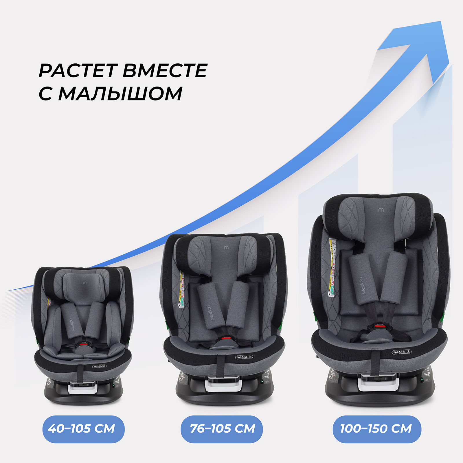 Автокресло с поворотной базой MOWbaby Motion isofix Grey 40-150см - фото 3