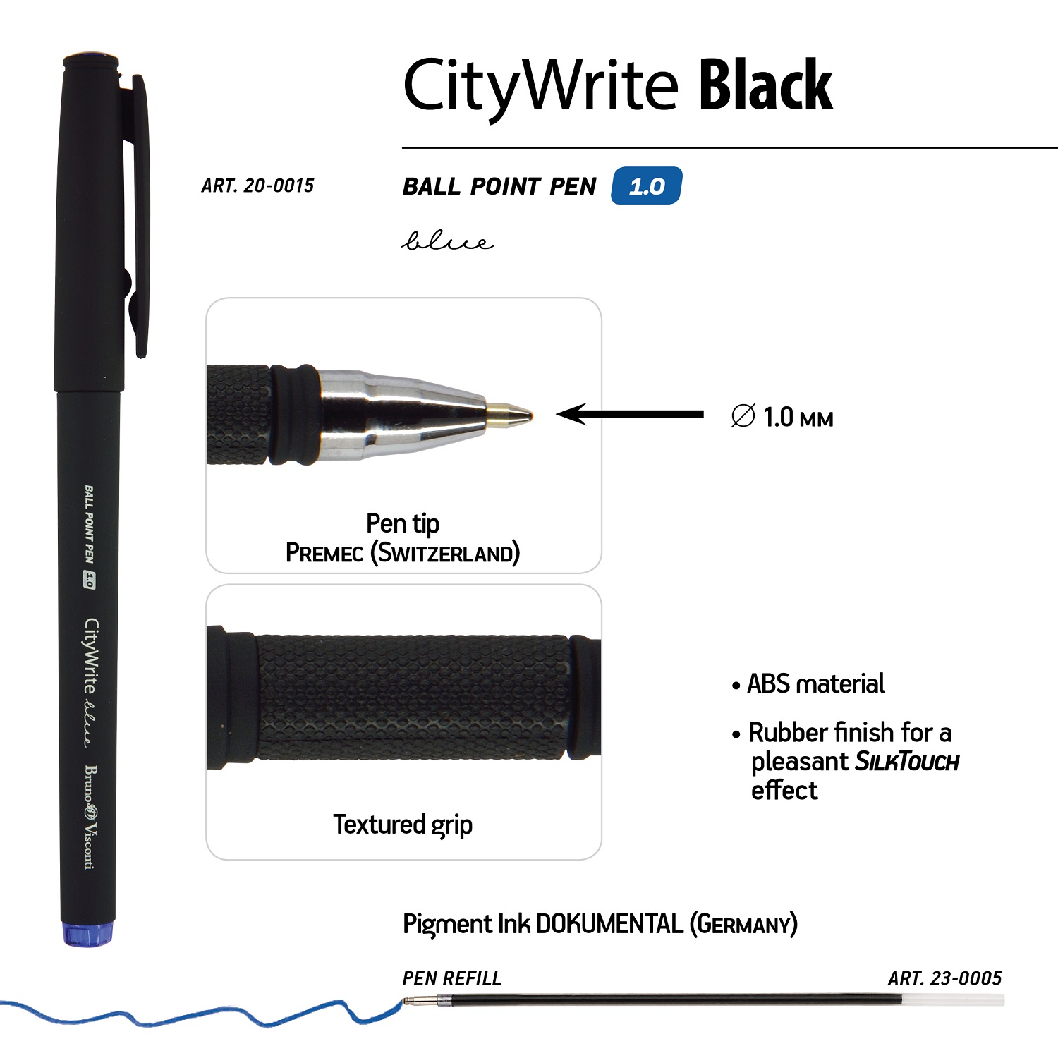 Набор из 5-ти шариковых ручек Bruno Visconti CityWrite Black синие - фото 5