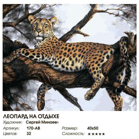 Картина по номерам на холсте Белоснежка Леопард на отдыхе 170-AB 40х50 см.