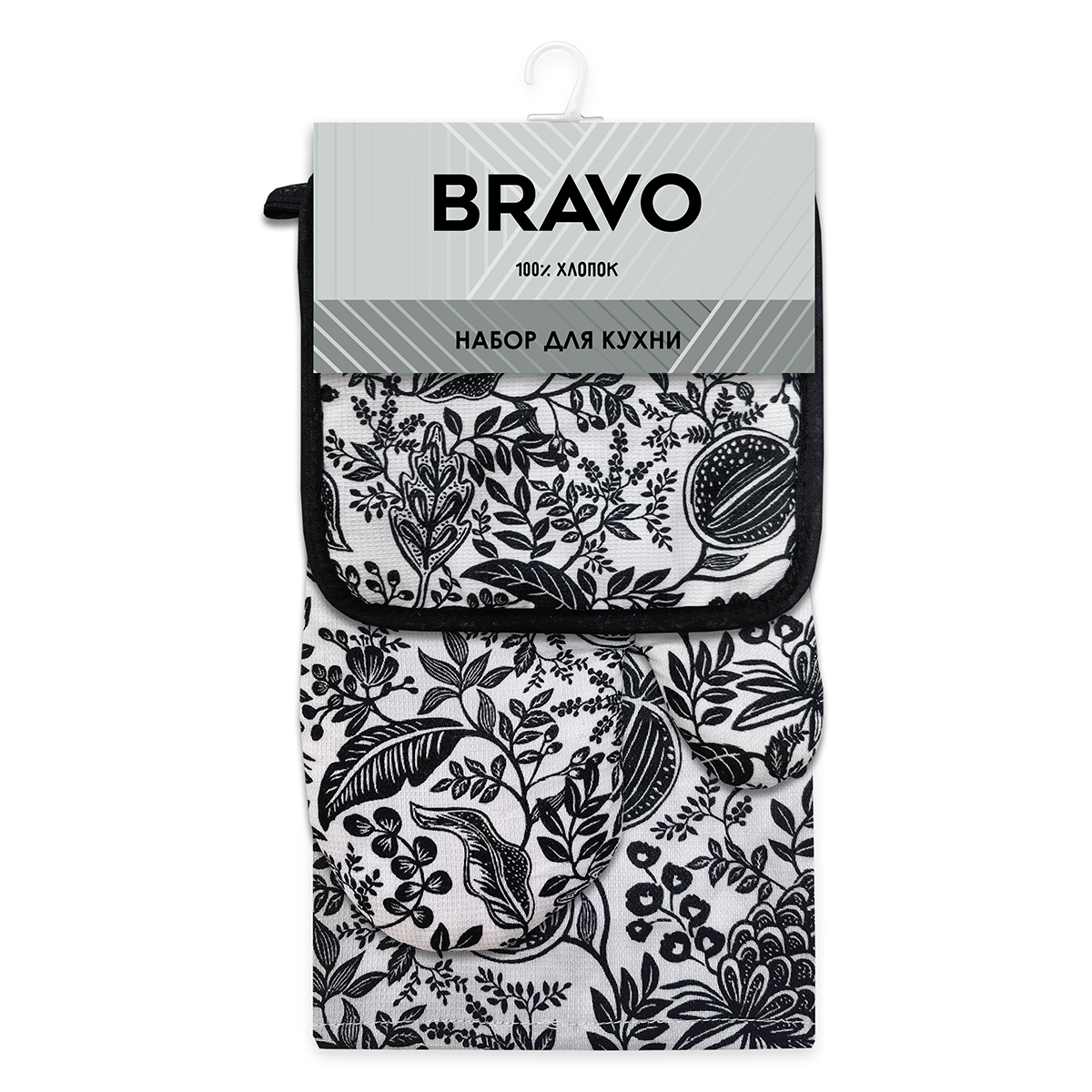Набор кухонный BRAVO 3 предмета прихватка+рукавица+полотенце Гранаты - фото 1