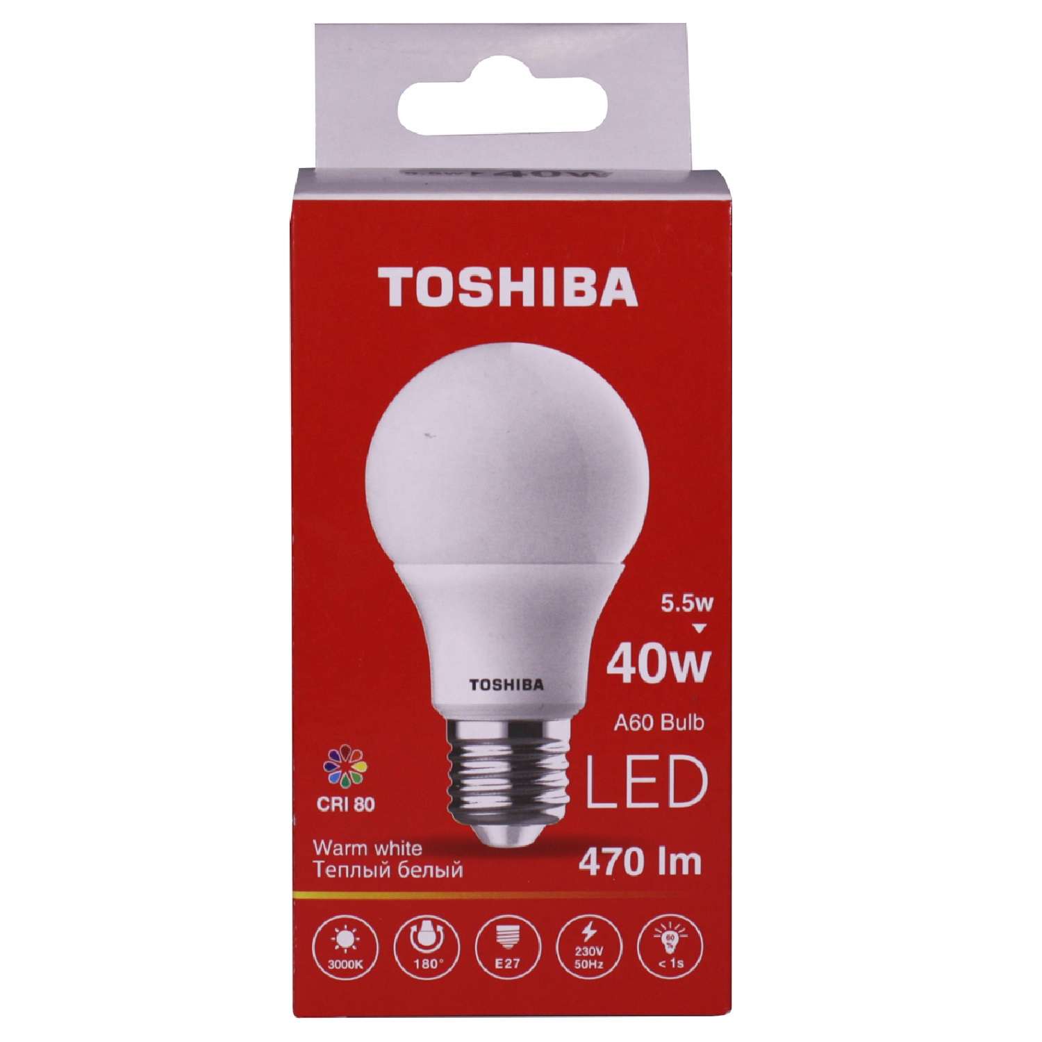 Лампа светодиодная Toshiba 5.5 Вт Е27 40W груша A60 3000 K теплый свет 220В матовая - фото 1