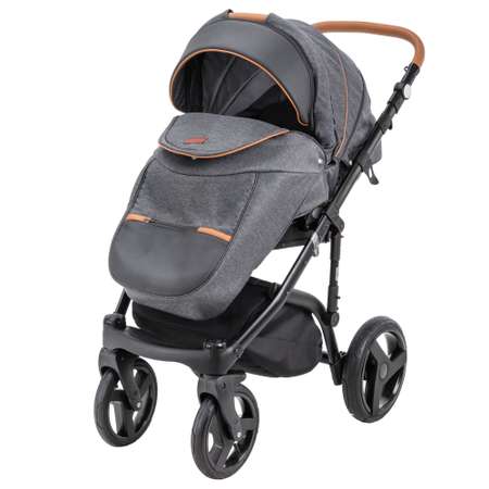 Коляска 3в1 BeBe-mobile Ravenna Standart V3 Черный+Черная кожа+Карамельная кожаная отделка