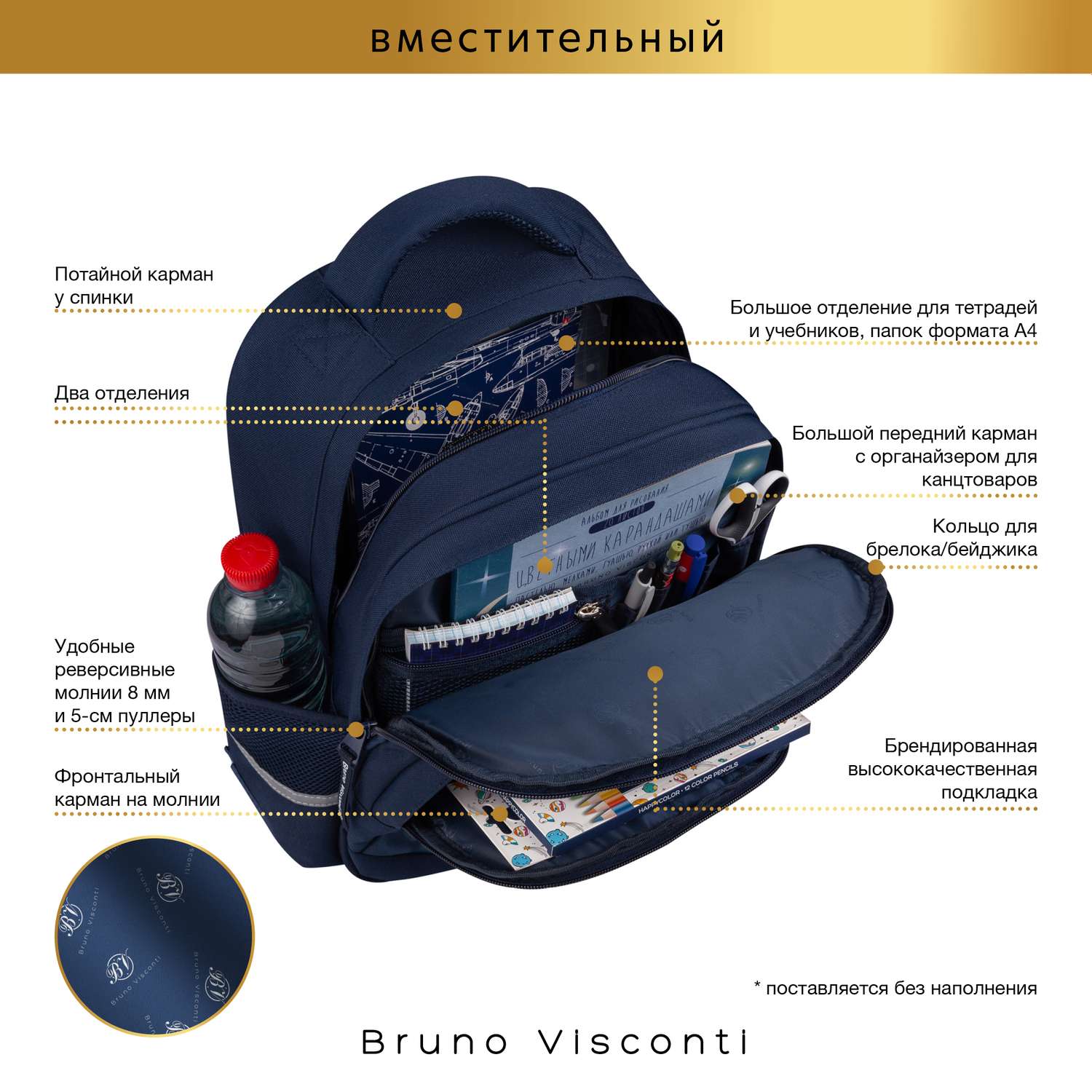 Рюкзак школьный Bruno Visconti синий с эргономичной спинкой Жизнь Удалась - фото 6