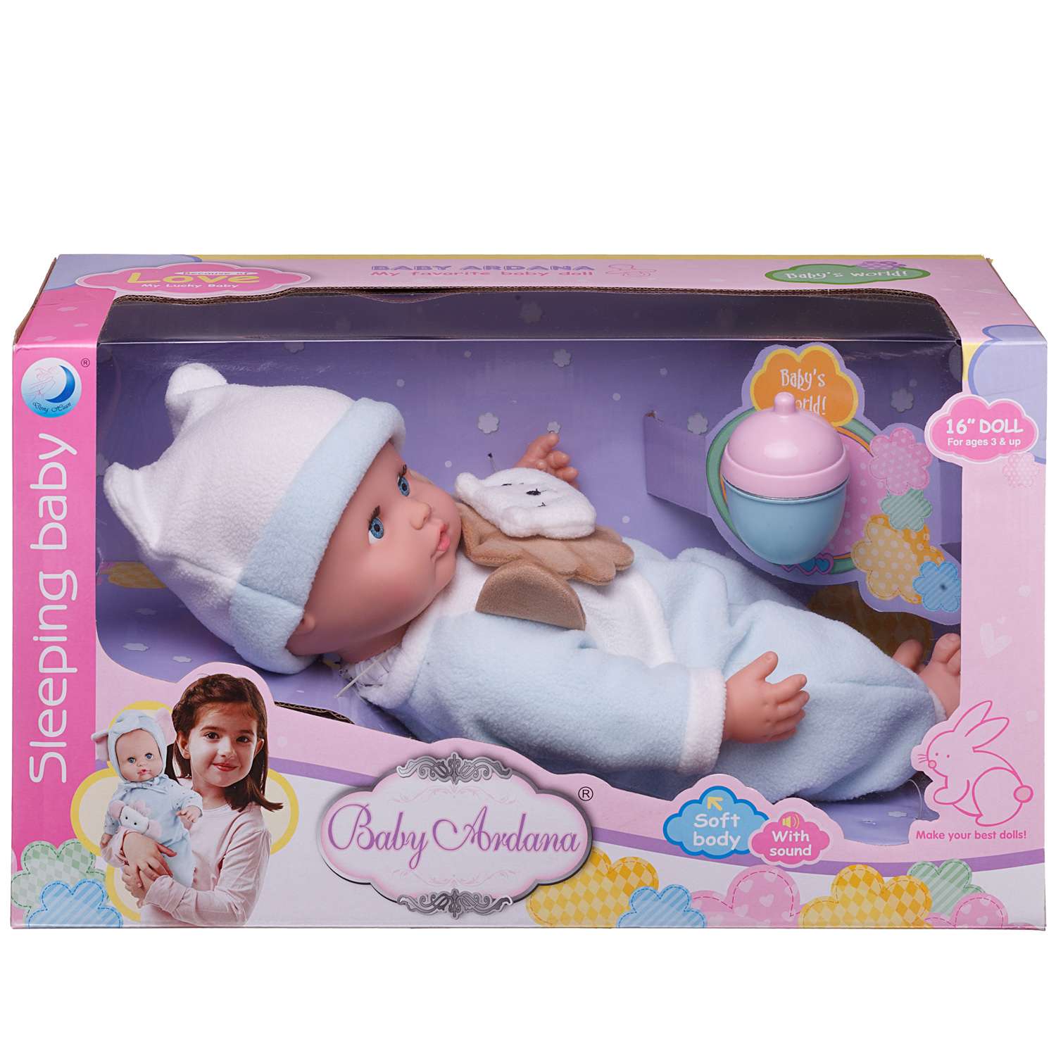 Кукла-пупс ABTOYS Baby Ardana 40см в конбинезоне Львенок с бутылочкой в коробке WJ-B8774 - фото 1