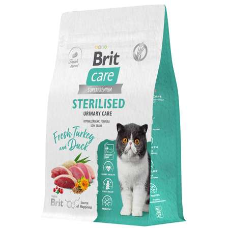 Корм для кошек Brit Care 0.4кг стерилизованных с индейкой и уткой сухой