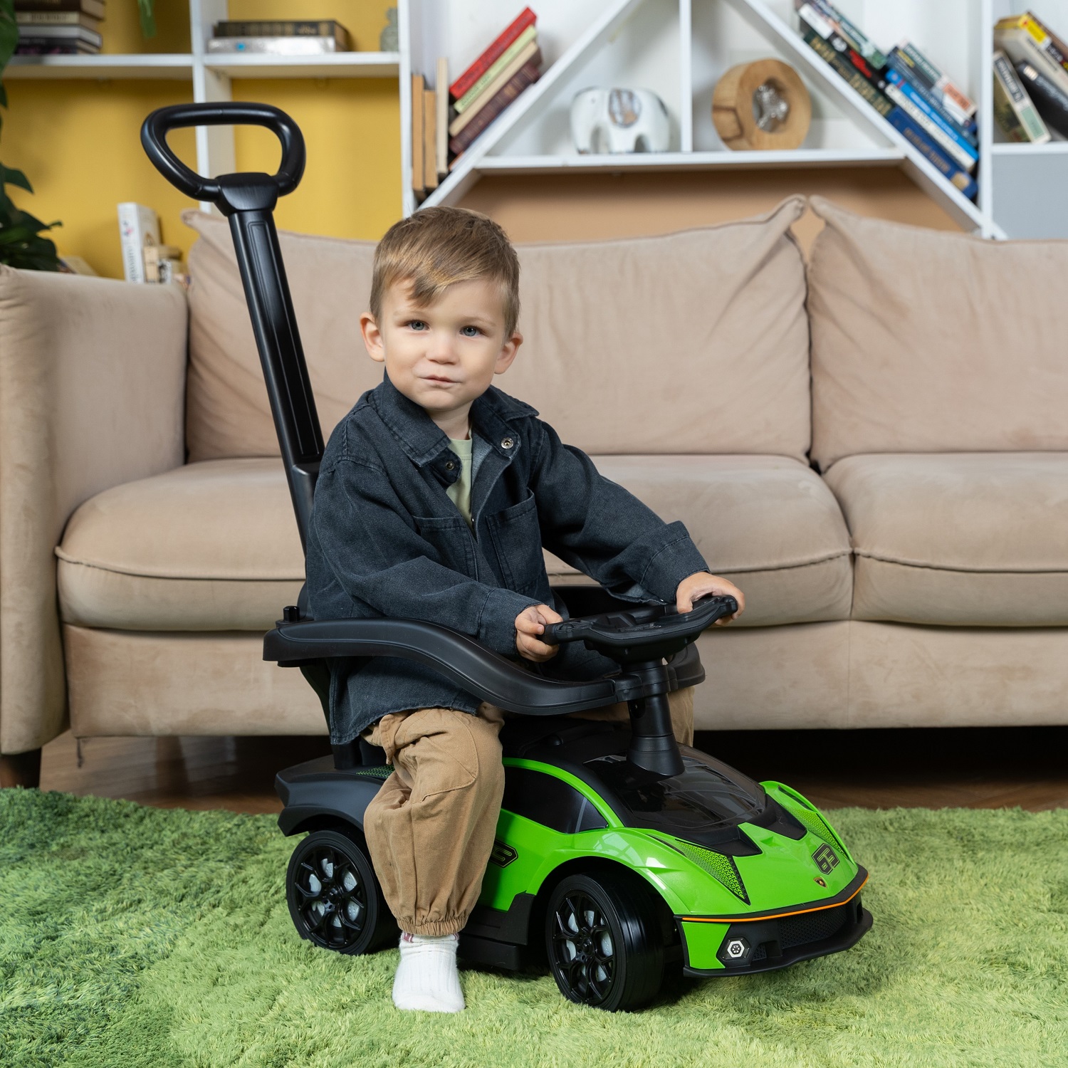 Каталка BabyCare Lamborghini с родительской ручкой зеленый - фото 14