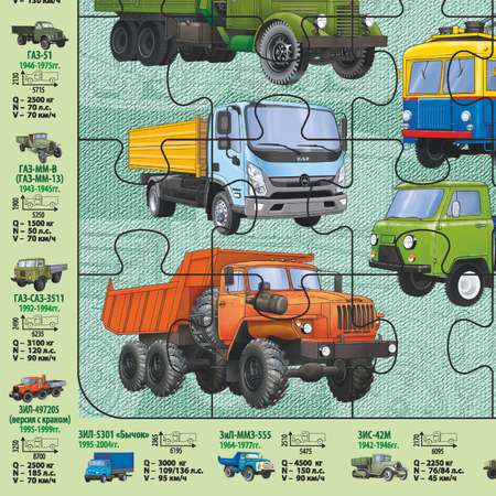 Пазл РУЗ Ко Грузовой транспорт. Детский на подложке 36х28 см 63 элемента + наклейки