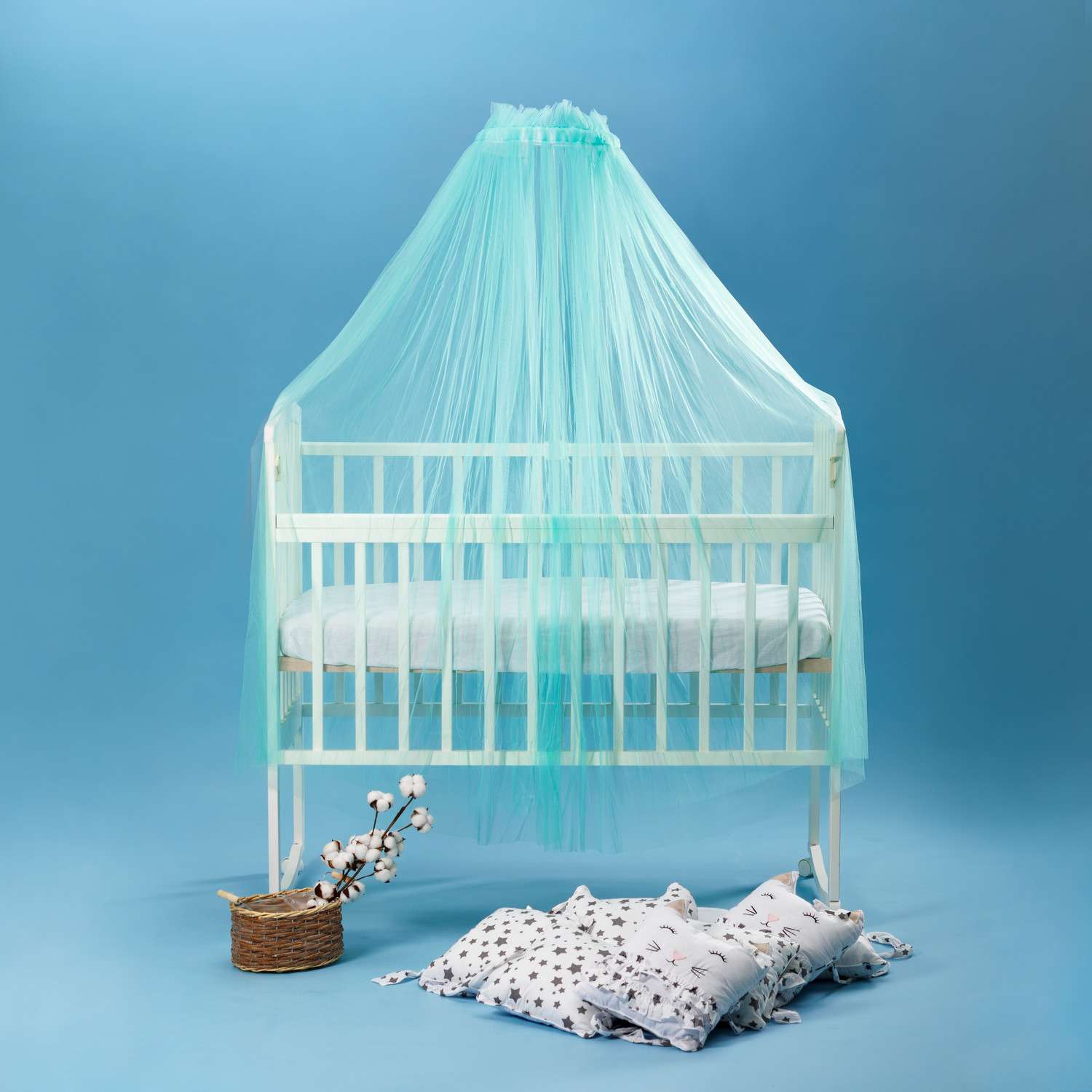 Набор для кроватки BABY STYLE балдахин зеленый и кронштейн - фото 1