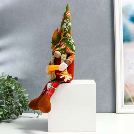Кукла интерьерная Зимнее волшебство «Бабуля в колпаке с листьями с кукурузой» длинные ножки 35х6х7 см