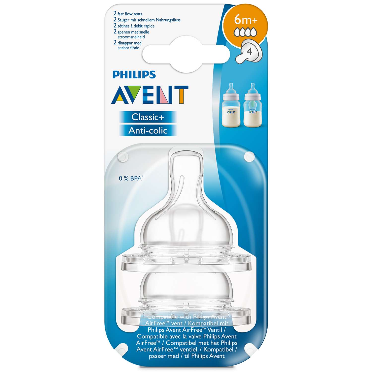 Соска Philips Avent Anti-colic быстрый поток с 6месяцев 2шт SCF634/27 - фото 2