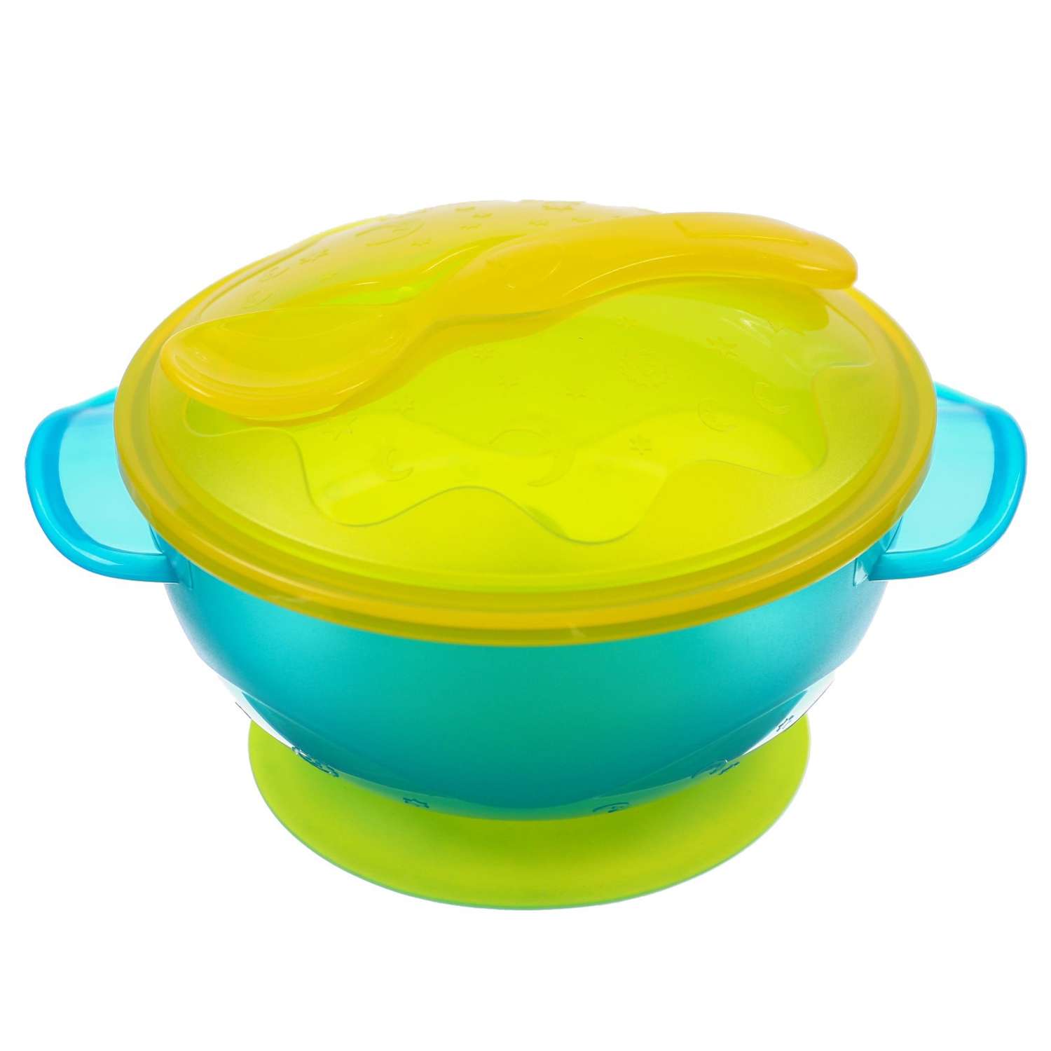 Набор детской посуды Крошка Я для кормления миска на присоске с крышкой ложка цвет бирюзовый - фото 1