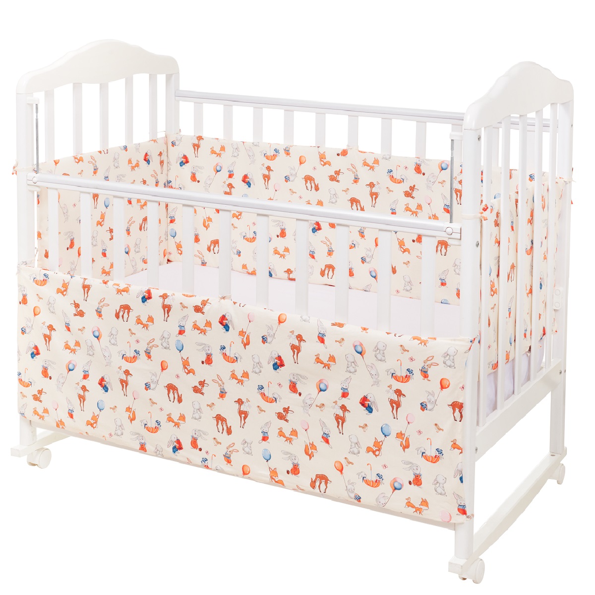 Бортики в кроватку Lemony kids LK-1850 бежевый с рисунком 4 части съемные чехлы - фото 2