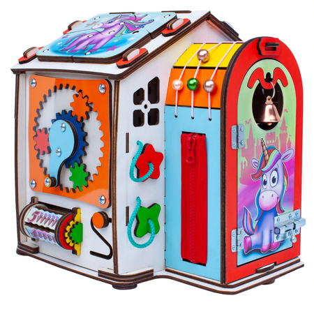 Бизиборд Jolly Kids развивающий домик со светом Единорожка