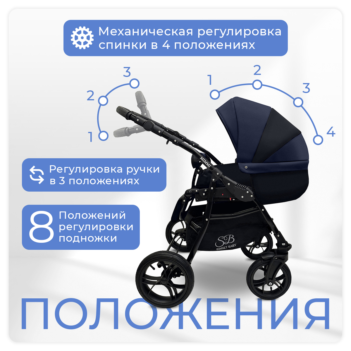 Коляска 2 в 1 Sweet Baby Mimmi Blue - фото 4