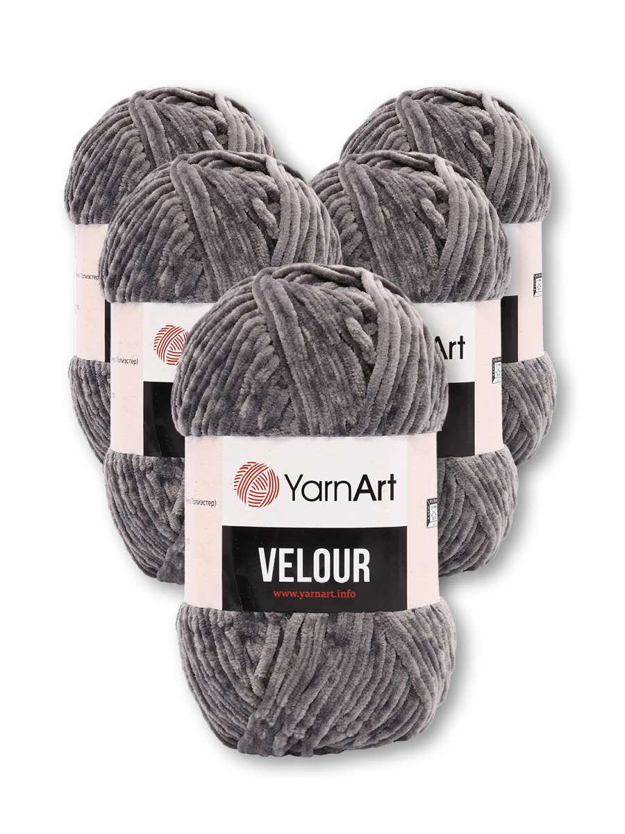 Пряжа для вязания YarnArt Velour 100 г 170 м микрополиэстер мягкая велюровая 5 мотков 858 серый - фото 3