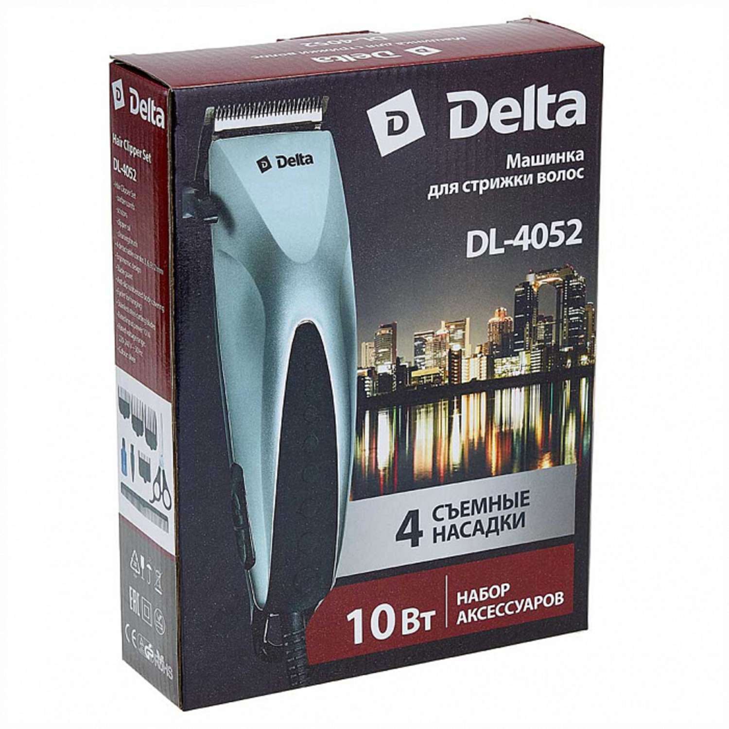 Машинка для стрижки волос Delta DL-4052 серебристый10Вт 4 съемных гребня - фото 3