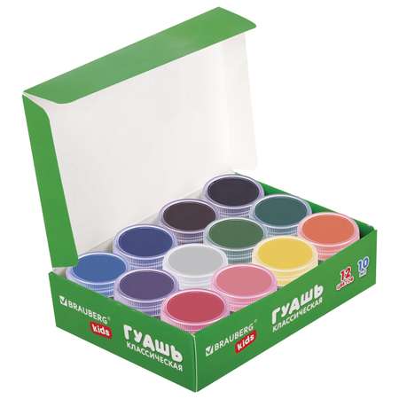 Краска гуашь Brauberg для рисования школьная 12 цветов по 10 мл