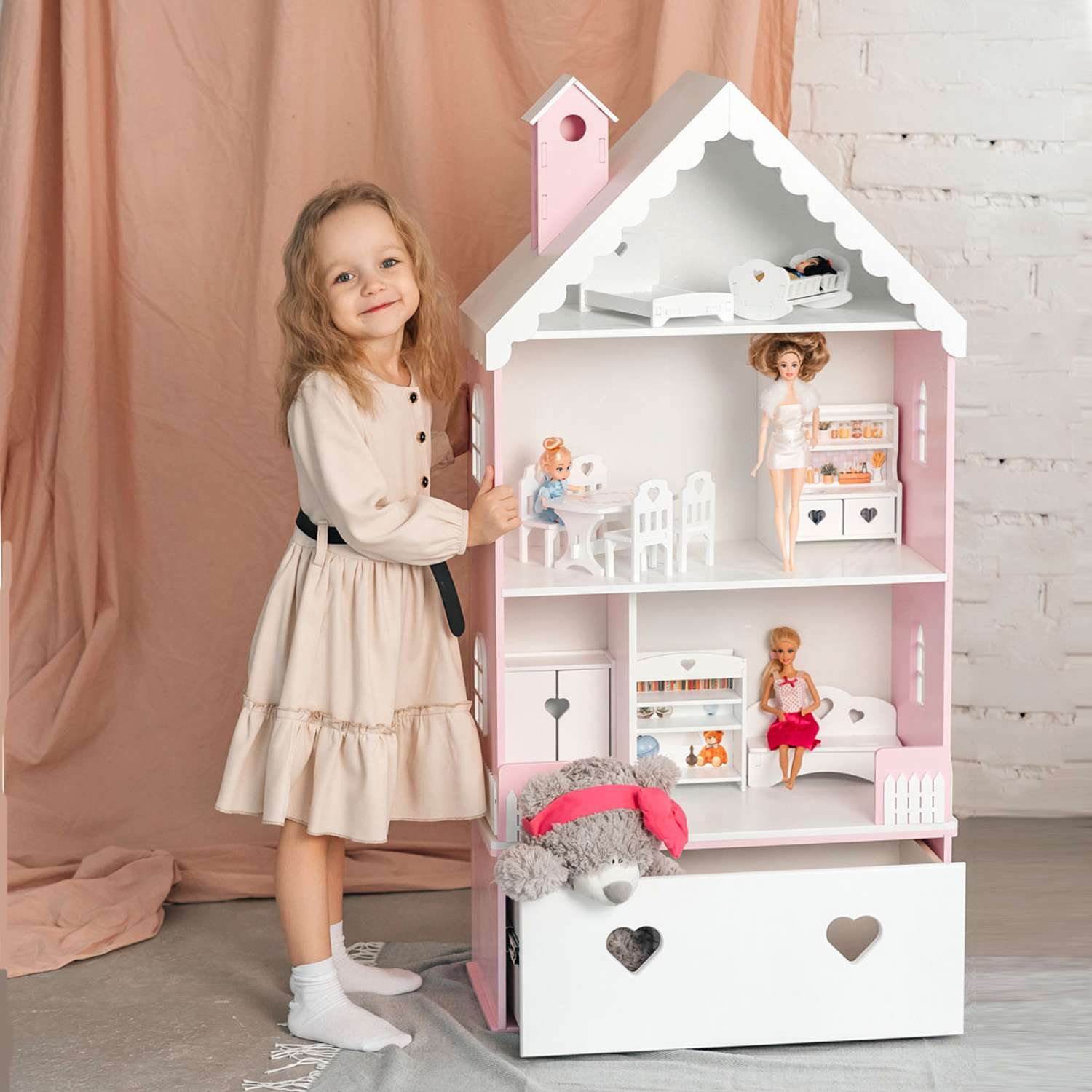 Кукольный дом Pema kids розово-белый Материал МДФ ЛуизаРозБел - фото 1