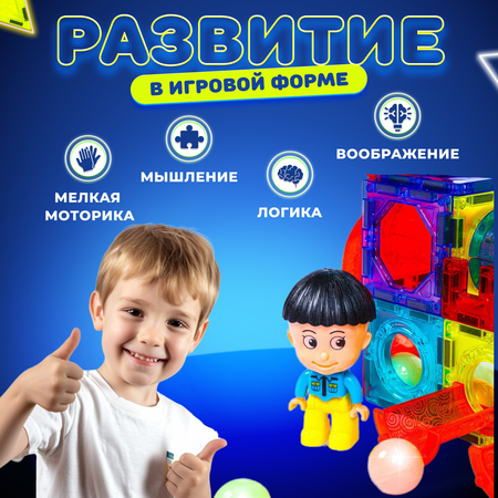 Магнитный констрктор Play Cool детский светящийся развивающий 142 детали