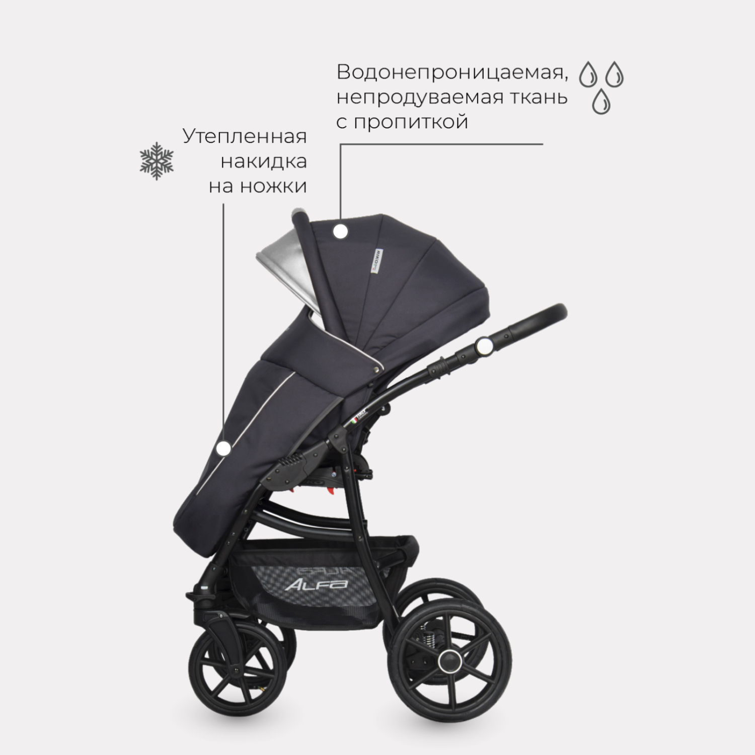 Коляска 3в1 Riko Basic Alfa Ecco 01 Графит-Серый - фото 6