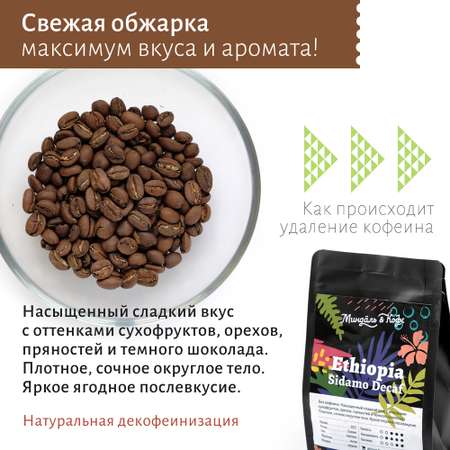 Кофе в зернах без кофеина Миндаль и Кофе Арабика Эфиопия Декаф 200 гр. свежеобжаренный