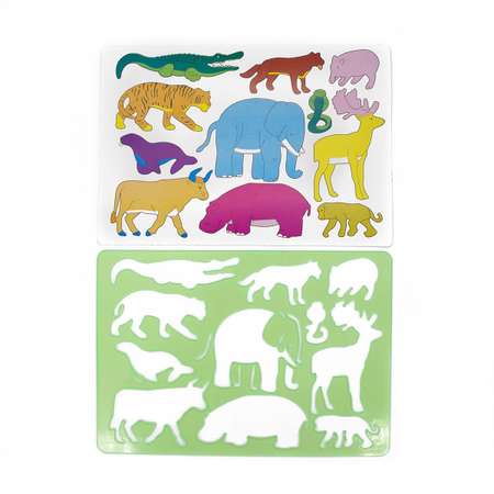 Трафарет пластиковый Darvish с фигурами животных для рисования и декора многоразовый зеленый
