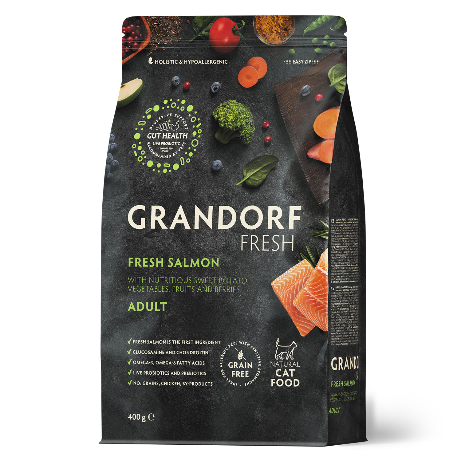 Корм для кошек GRANDORF FRESH Fresh Cat Adult Salmon/Sweet Potato 400г свежее филе лосося с бататом беззерн с жив пробиотиками - фото 1