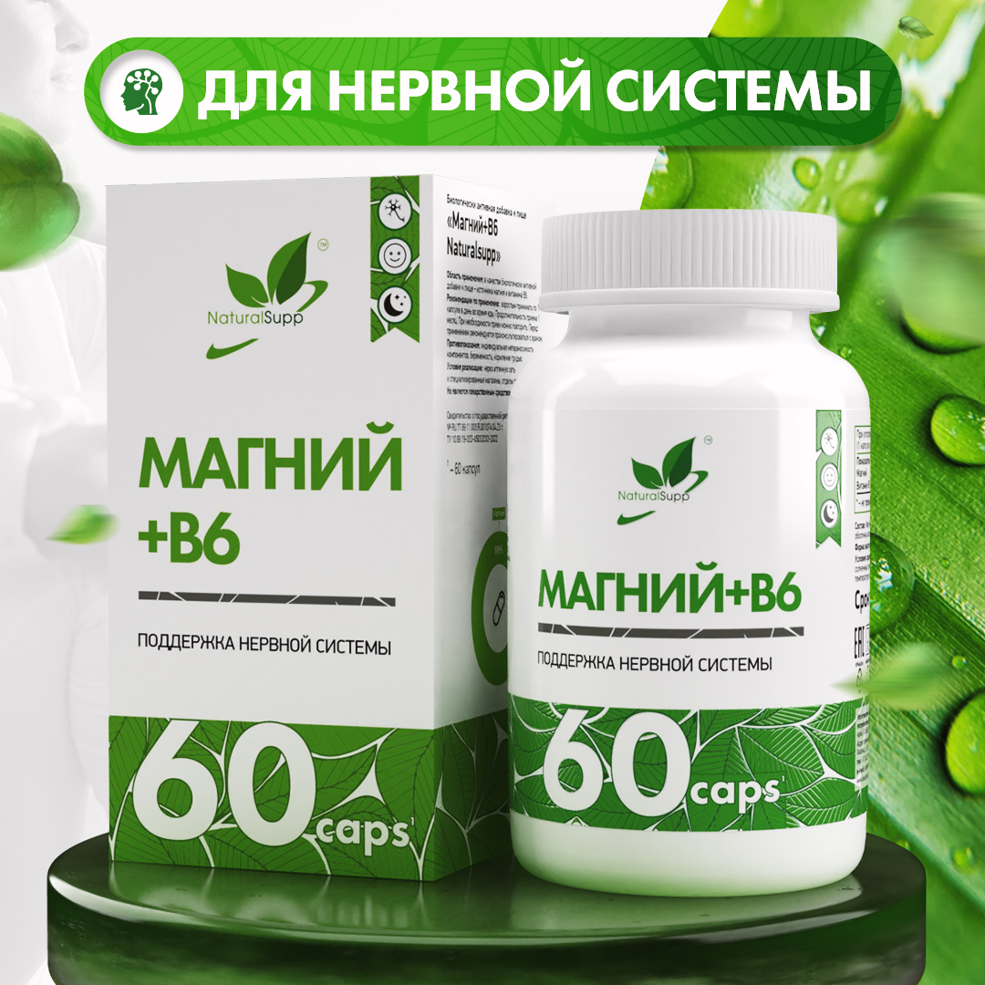 БАД Магний В6 Пиридоксин NaturalSupp Для поддержки нервной системы 60  капсул купить по цене 465 ₽ в интернет-магазине Детский мир