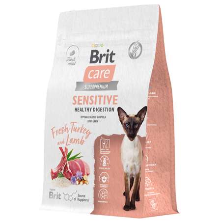 Корм для кошек Brit Care 0.4кг взрослых с индейкой и ягненком сухой