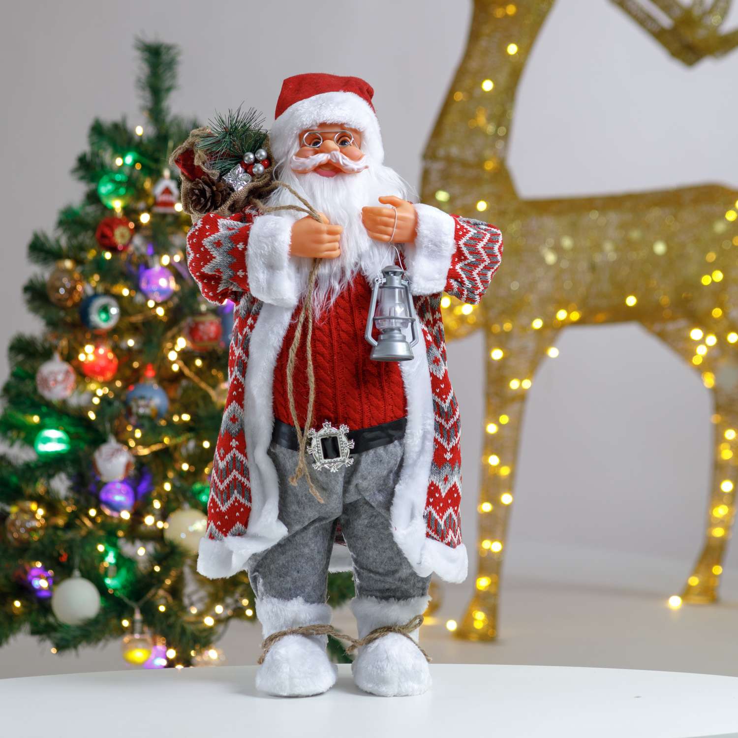 Фигура декоративная BABY STYLE Дед Мороз красный костюм скандинавские узоры 60 см - фото 1