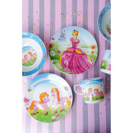 Набор детской посуды Доляна из керамики «Волшебница» 3 предмета: кружка 230 мл миска 400 мл тарелка d=18 см
