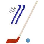 Набор для хоккея Задира Клюшка хоккейная детская красная 80 см + шайба + Чехлы для коньков синие