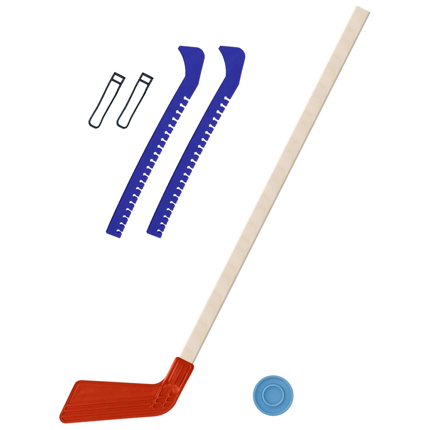 Набор для хоккея Задира Клюшка хоккейная детская красная 80 см + шайба + Чехлы для коньков синие - фото 1