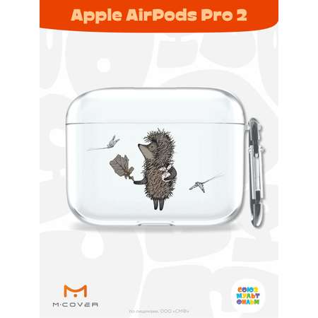 Силиконовый чехол Mcover для Apple AirPods Pro 2 с карабином Ежик в тумане с листочком