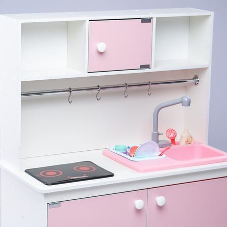 Детская кухня Sitstep рейлинг и интерактивная плита/вода из крана. Розовые фасады