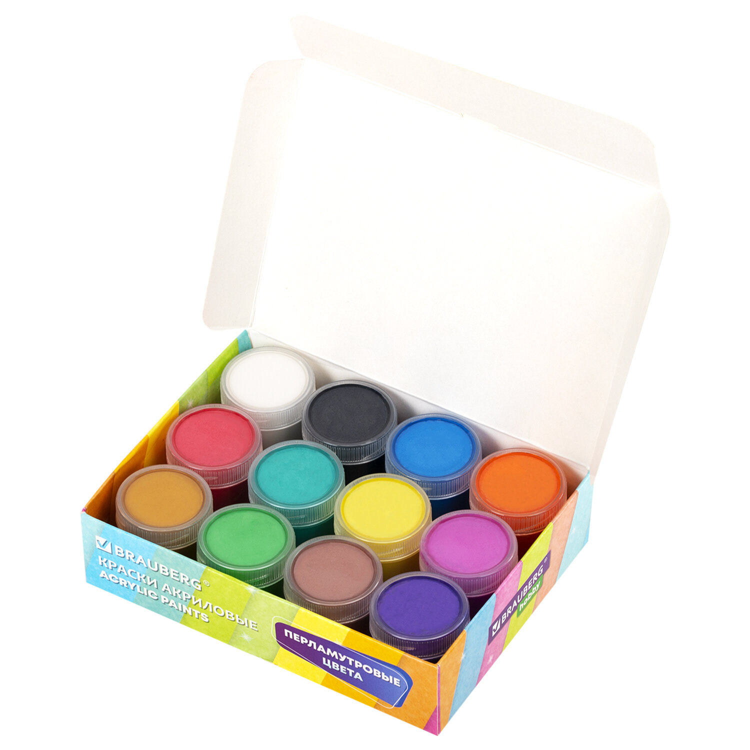 Краски акриловые Brauberg набор для рисования перламутровые 12 цветов - фото 3