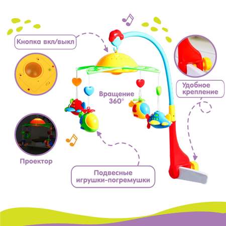 Мобиль музыкальный Крошка Я «Самолёты вертолёты» с проектором
