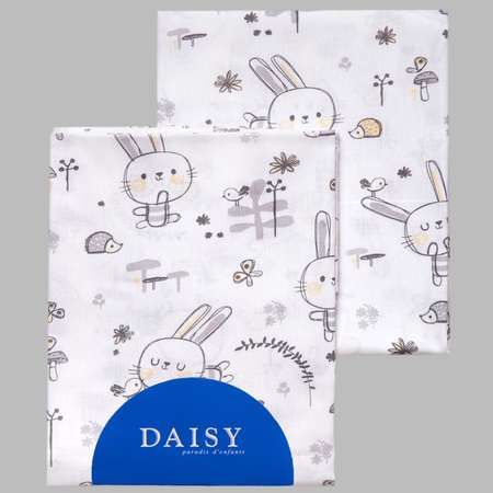 Пеленка Daisy бязь 2шт 75х120см зайчик с щечками